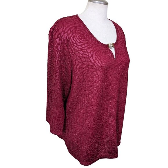 Vintage Claire France Womens Plus 3X Textured Tunic Top Attached Neckline Brooch - Picture 2 of 7